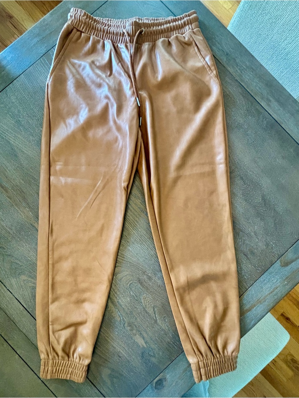 Faux Leather Jogger Pants in Camel